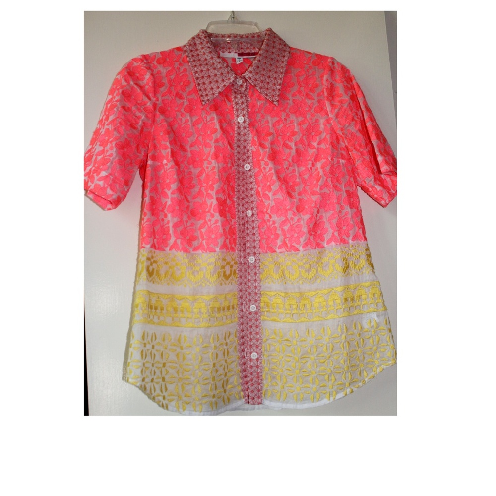 Trace Reese Cotton Organdy Embroidered Blouse S